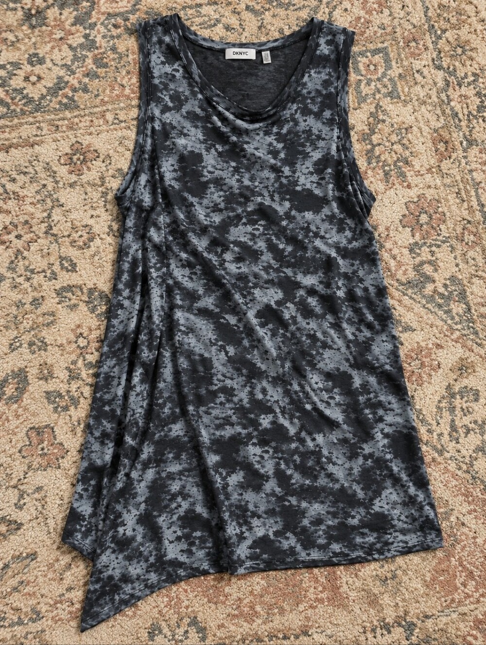 DKNY black gray fog multi asymmetrical hem tunic style top size large